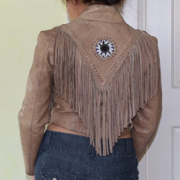 Hot Leathers fringe motorcycle bone and bided women's jacket Size XS long sleeve - Picture 2 of 13